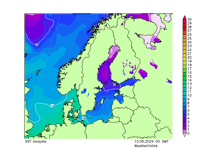 Mar Báltico SST lun 13.05.2024 00 UTC