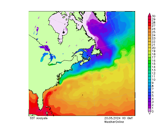 Océano Atlántico SST lun 20.05.2024 00 UTC