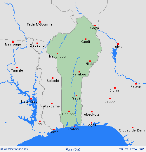 estado de la vía Benín África Mapas de pronósticos