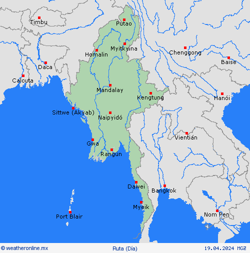 estado de la vía Birmania Asia Mapas de pronósticos