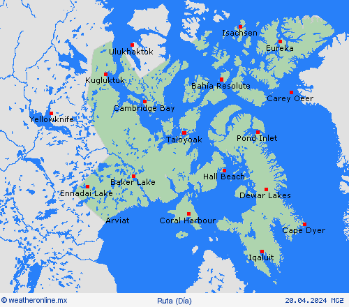 estado de la vía Nunavut Norteamérica Mapas de pronósticos