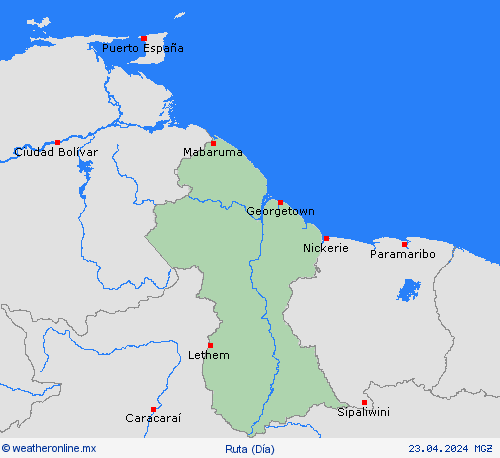 estado de la vía Guyana Suramérica Mapas de pronósticos