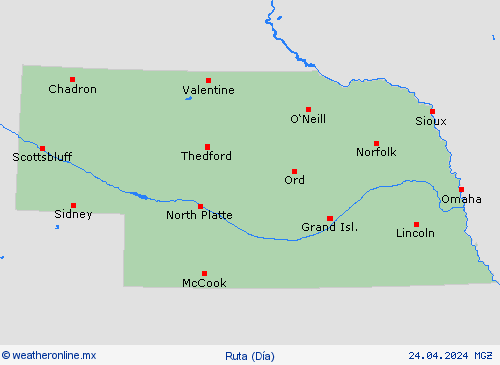 estado de la vía Nebraska Norteamérica Mapas de pronósticos