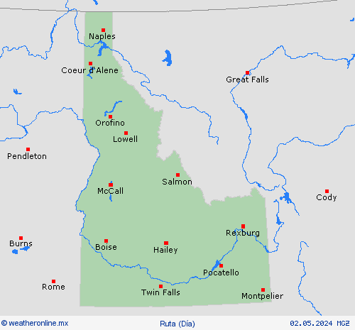 estado de la vía Idaho Norteamérica Mapas de pronósticos