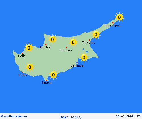 índice uv Chipre Europa Mapas de pronósticos