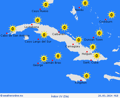 índice uv Islas Caimán Centroamérica Mapas de pronósticos