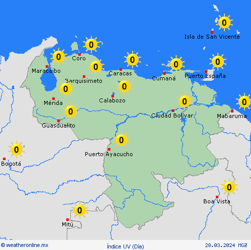 índice uv Venezuela Suramérica Mapas de pronósticos