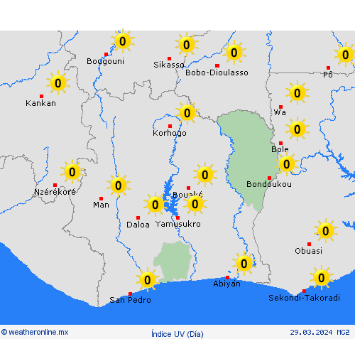 índice uv Costa de Marfil África Mapas de pronósticos
