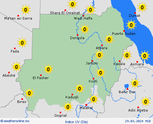 índice uv Sudán África Mapas de pronósticos