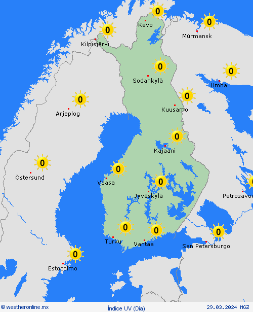 índice uv Finlandia Europa Mapas de pronósticos