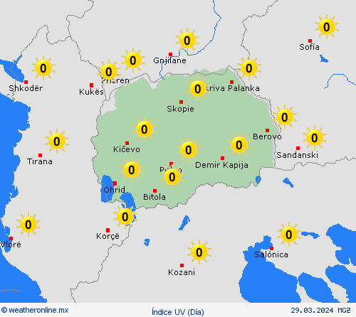 índice uv Macedonia del Norte Europa Mapas de pronósticos