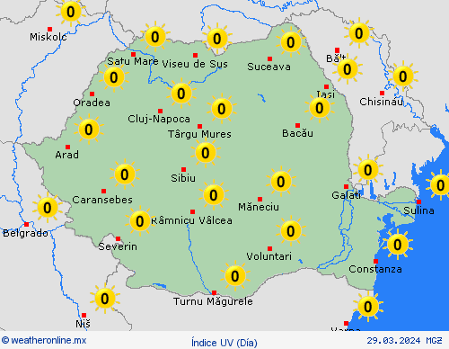 índice uv Rumania Europa Mapas de pronósticos