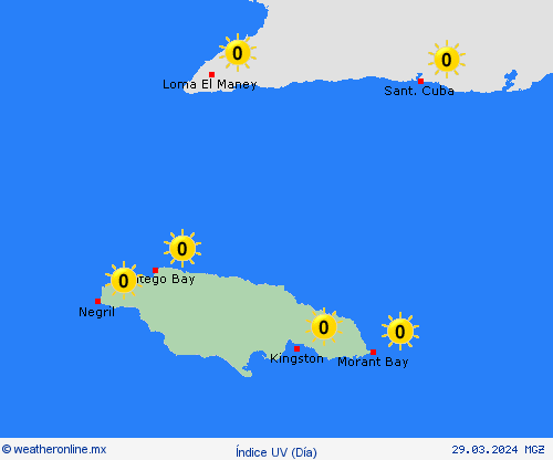 índice uv Jamaica Centroamérica Mapas de pronósticos