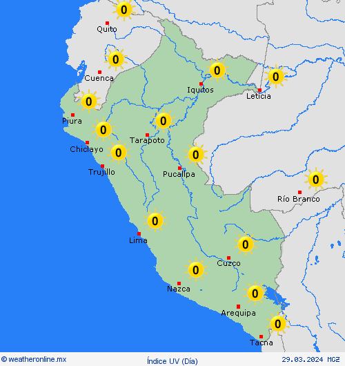 índice uv Perú Suramérica Mapas de pronósticos