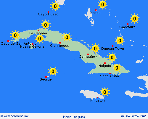 índice uv Cuba Centroamérica Mapas de pronósticos