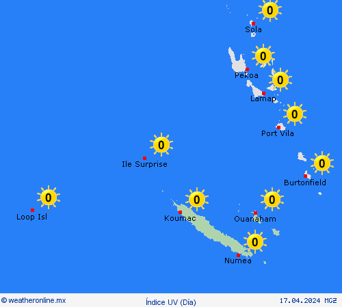 índice uv Nueva Caledonia Oceanía Mapas de pronósticos