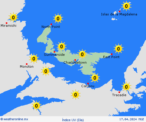 índice uv Islas del Príncipe Eduardo Norteamérica Mapas de pronósticos