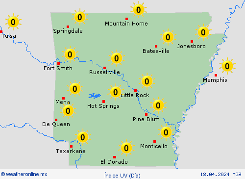 índice uv Arkansas Norteamérica Mapas de pronósticos