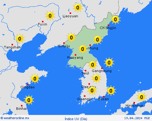 índice uv Corea del Norte Asia Mapas de pronósticos