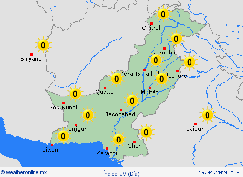 índice uv Pakistán Asia Mapas de pronósticos