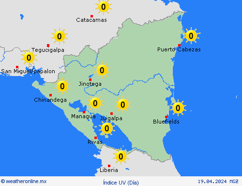 índice uv Nicaragua Centroamérica Mapas de pronósticos