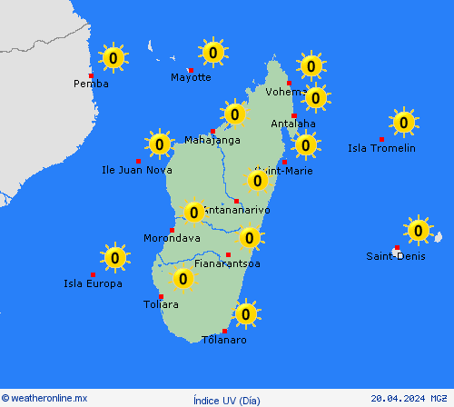 índice uv Madagascar África Mapas de pronósticos