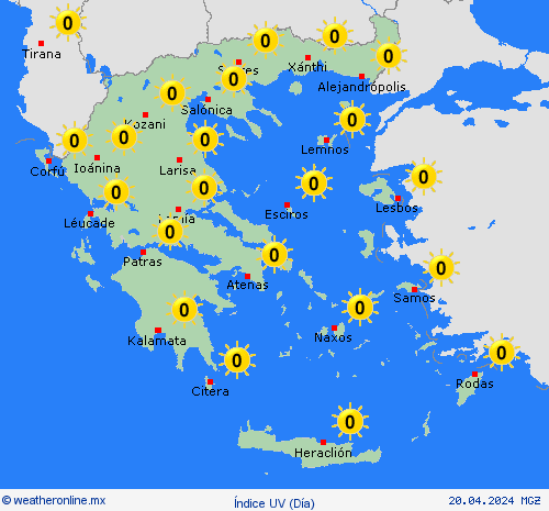 índice uv Grecia Europa Mapas de pronósticos