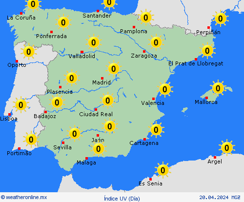 índice uv España Europa Mapas de pronósticos