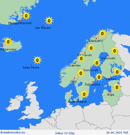 índice uv  Europa Mapas de pronósticos