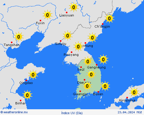 índice uv Corea del Sur Asia Mapas de pronósticos