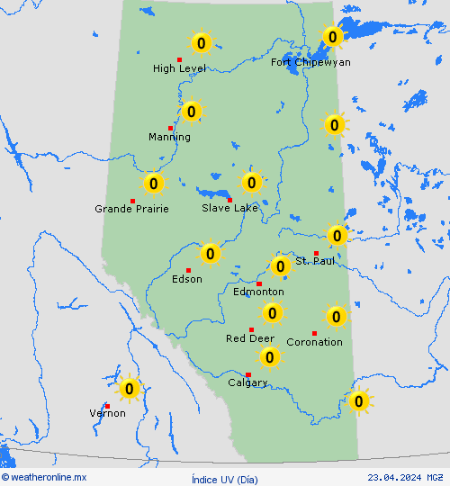índice uv Alberta Norteamérica Mapas de pronósticos