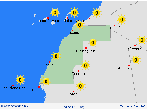 índice uv Sahara Occidental África Mapas de pronósticos