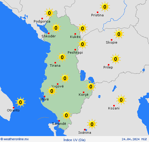 índice uv Albania Europa Mapas de pronósticos