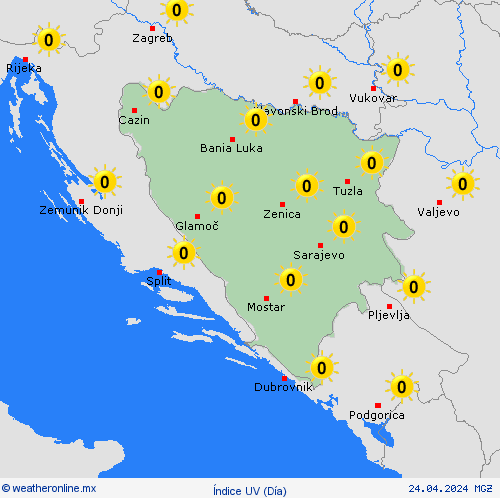 índice uv Bosnia y Herzegovina Europa Mapas de pronósticos