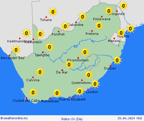 índice uv Sudáfrica África Mapas de pronósticos