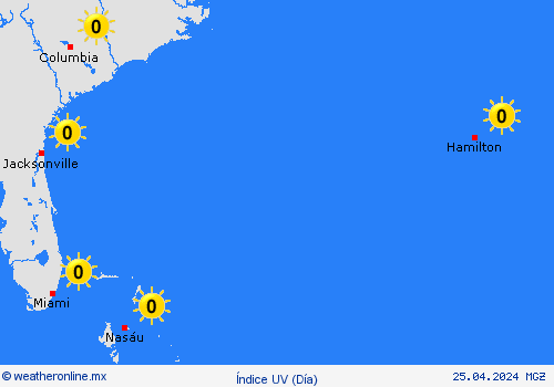 índice uv Bermudas Centroamérica Mapas de pronósticos