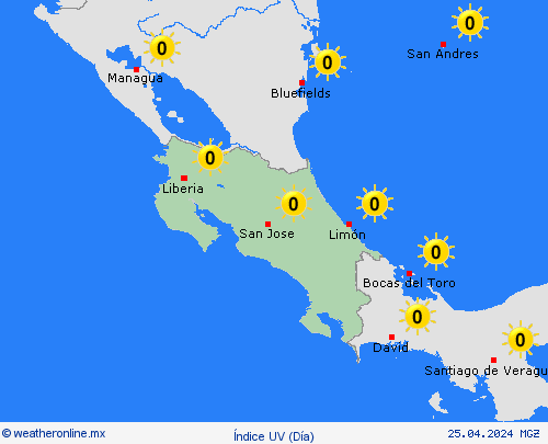 índice uv Costa Rica Centroamérica Mapas de pronósticos