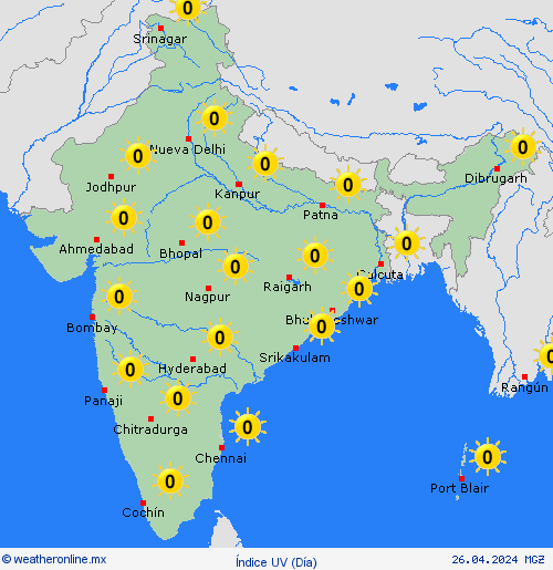 índice uv India Asia Mapas de pronósticos