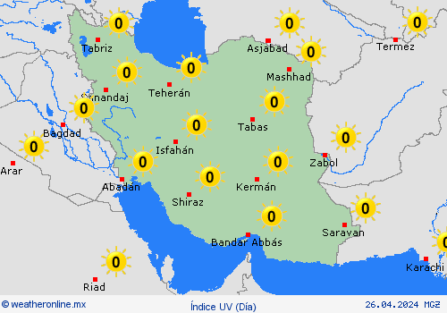 índice uv Irán Asia Mapas de pronósticos