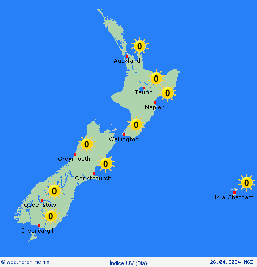 índice uv Nueva Zelanda Oceanía Mapas de pronósticos