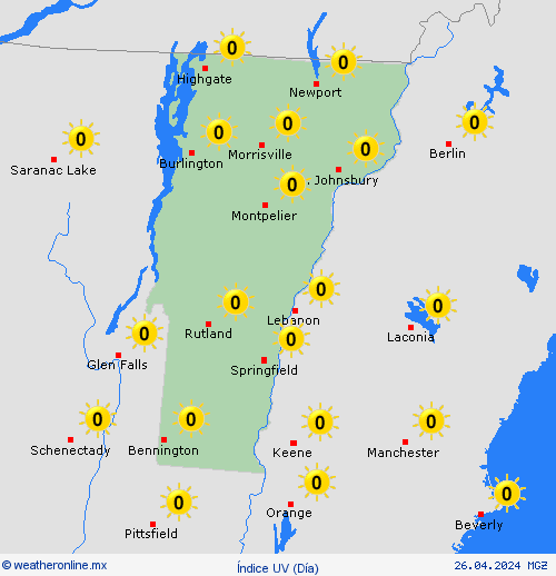 índice uv Vermont Norteamérica Mapas de pronósticos