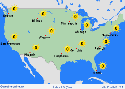 índice uv  Norteamérica Mapas de pronósticos