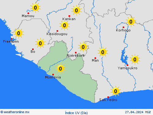 índice uv Liberia África Mapas de pronósticos