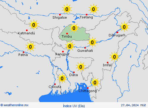 índice uv Bután Asia Mapas de pronósticos