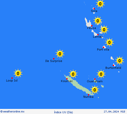 índice uv Nueva Caledonia Oceanía Mapas de pronósticos