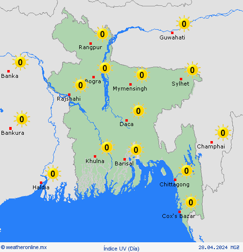 índice uv Bangladés Asia Mapas de pronósticos