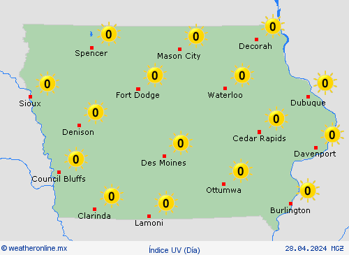 índice uv Iowa Norteamérica Mapas de pronósticos