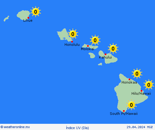 índice uv Hawái Norteamérica Mapas de pronósticos