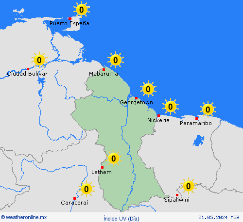 índice uv Guyana Suramérica Mapas de pronósticos