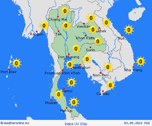 índice uv Tailandia Asia Mapas de pronósticos